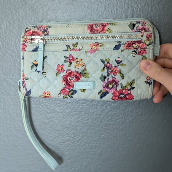 Blue with Red/Pink Flowers Vera Bradley Purse with Matching Wallet - Picture 5 of 8